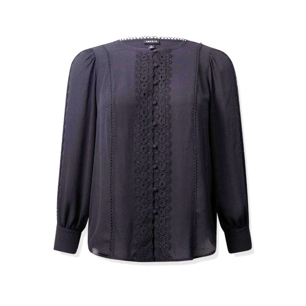 Torrid Size 2 Black Georgette Crochet Lace Button Front Semi Sheer Blouse NWOT